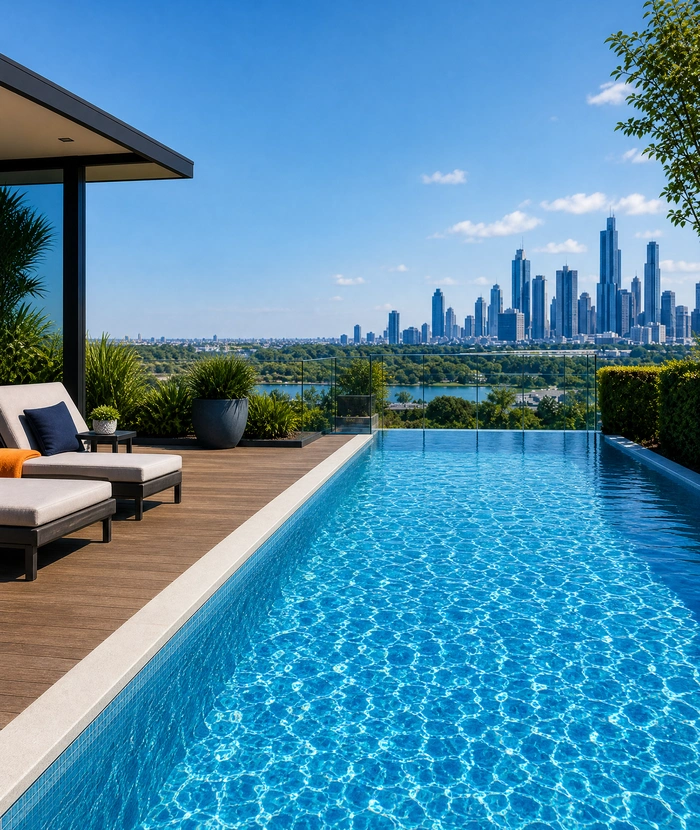 Strata pool complex in Melbourne being maintained by professional technician