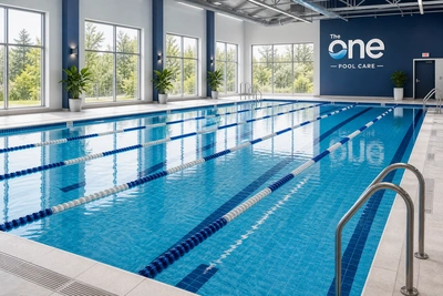 Clean and pristine commercial gym lap swimming pool area