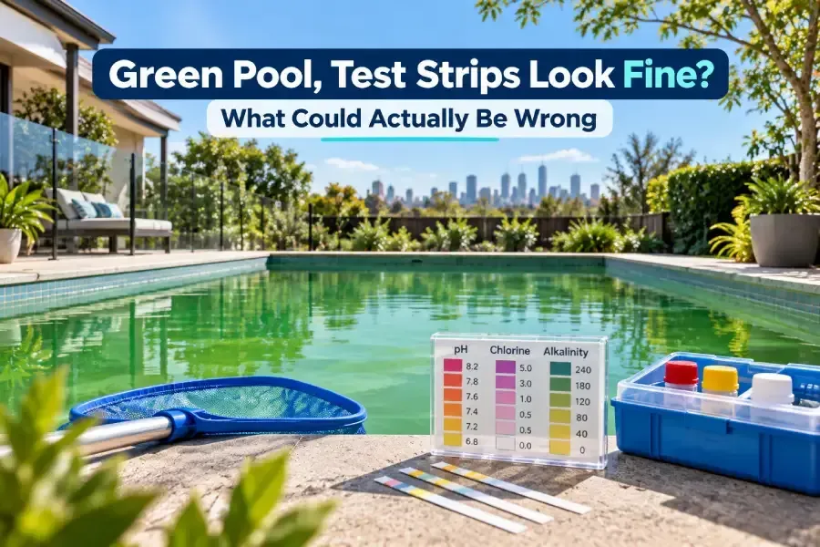 Green Pool but Test Strips Look Fine